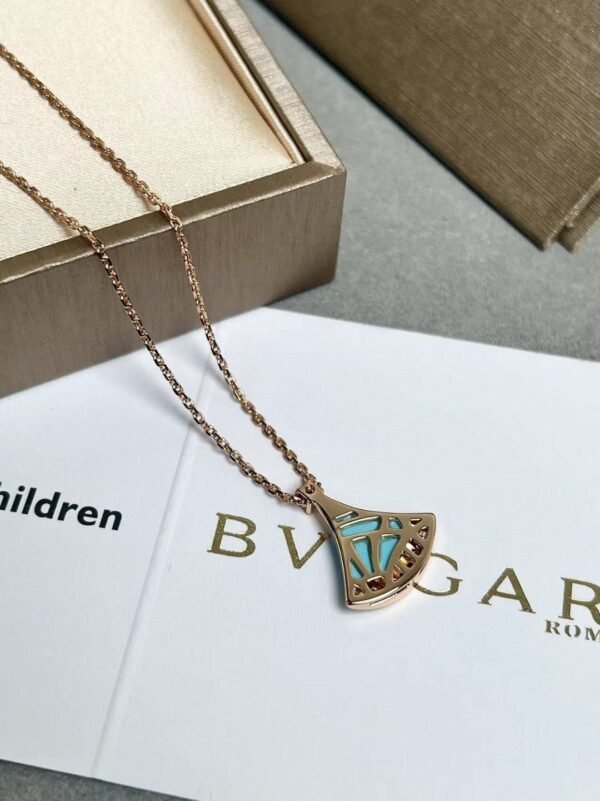 Bulgari classic small fan necklace with diamonds and turquoise Premium