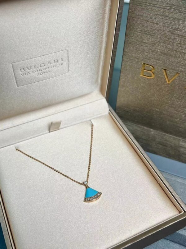 Bulgari classic small fan necklace with diamonds and turquoise Premium