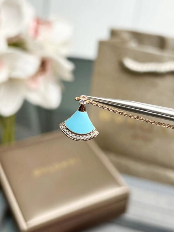 Bulgari classic small fan necklace with diamonds and turquoise Premium