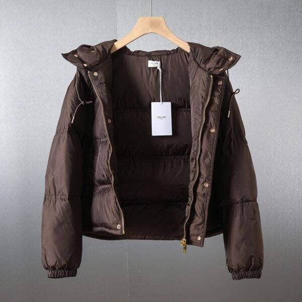 Celine down jacket solid color detachable sleeves hooded down long sleeve jacket