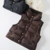 Celine down jacket solid color detachable sleeves hooded down long sleeve jacket