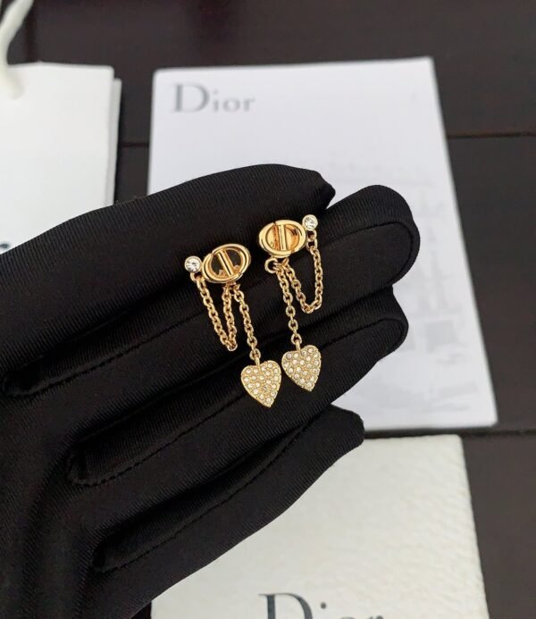 DIOR CD full diamond heart earrings