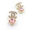 Chanel Pink Heart Pearl Earrings