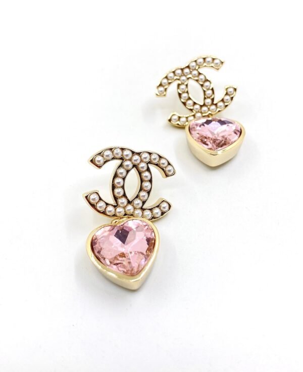 Chanel Pink Heart Pearl Earrings