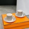 Hermès Horse-drawn Carriage Grey Espresso Double Cup and Saucer