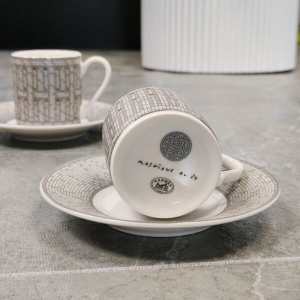 Hermès Horse-drawn Carriage Grey Espresso Double Cup and Saucer