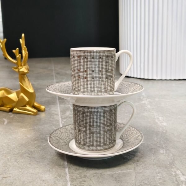 Hermès Horse-drawn Carriage Grey Espresso Double Cup and Saucer