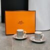 Hermès Horse-drawn Carriage Grey Espresso Double Cup and Saucer