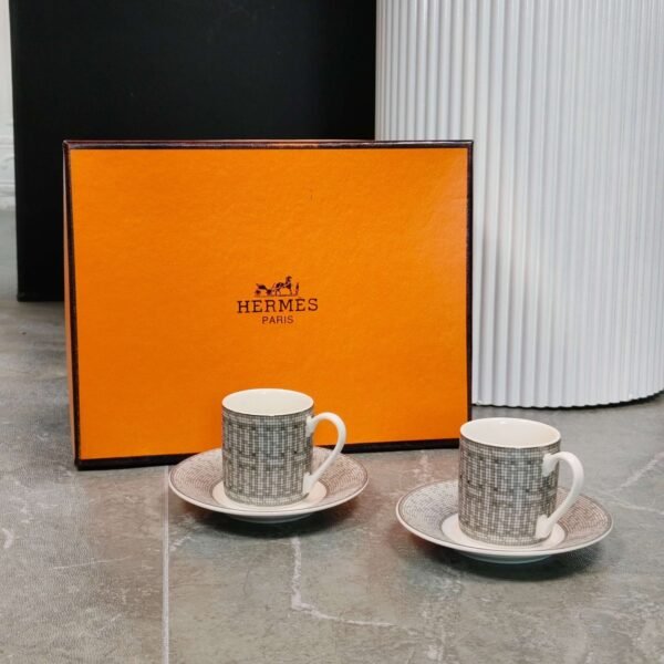 Hermès Horse-drawn Carriage Grey Espresso Double Cup and Saucer