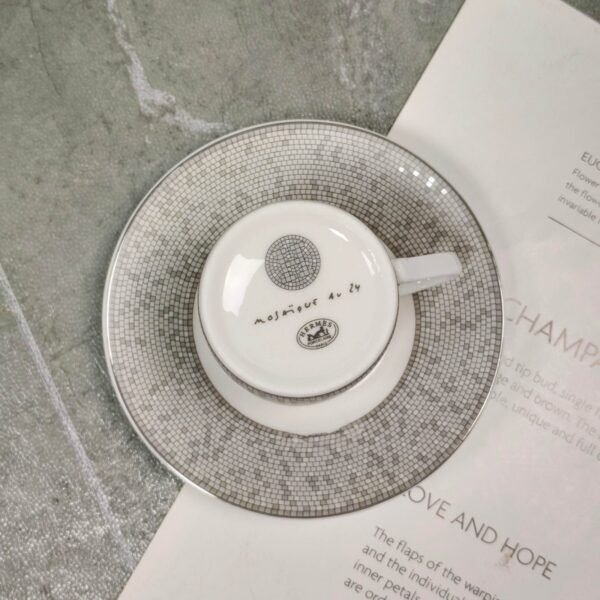 Hermès Horse-drawn Carriage Grey Espresso Double Cup and Saucer