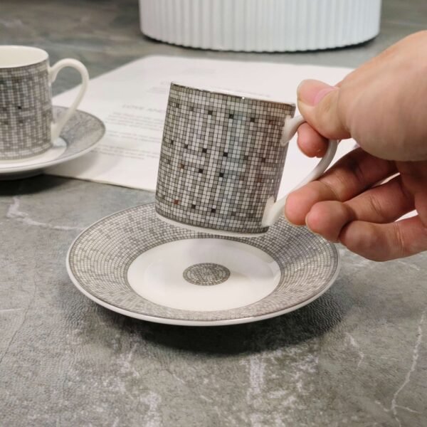 Hermès Horse-drawn Carriage Grey Espresso Double Cup and Saucer