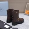 PRADA classic triangle logo winter short boots with 6cm back sole high-end leather boots