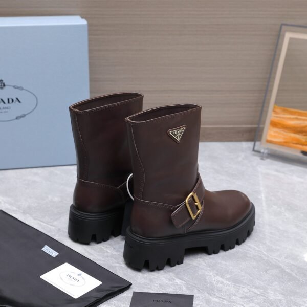 PRADA classic triangle logo winter short boots with 6cm back sole high-end leather boots