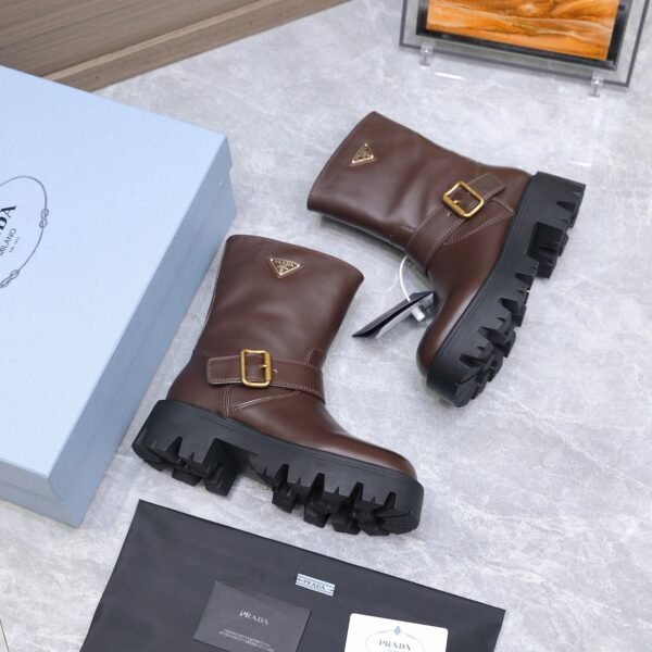 PRADA classic triangle logo winter short boots with 6cm back sole high-end leather boots
