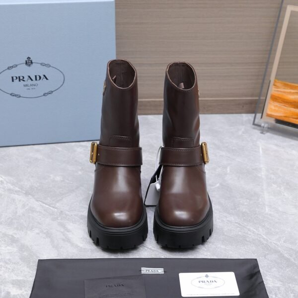 PRADA classic triangle logo winter short boots with 6cm back sole high-end leather boots