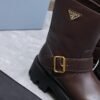 PRADA classic triangle logo winter short boots with 6cm back sole high-end leather boots