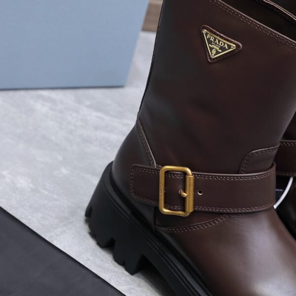 PRADA classic triangle logo winter short boots with 6cm back sole high-end leather boots