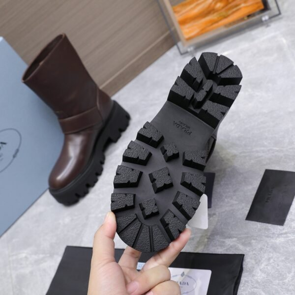 PRADA classic triangle logo winter short boots with 6cm back sole high-end leather boots