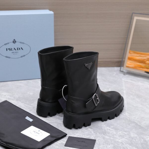 PRADA classic triangle logo winter short boots with 6cm back sole high-end leather boots
