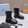 PRADA classic triangle logo winter short boots with 6cm back sole high-end leather boots