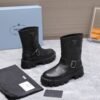 PRADA classic triangle logo winter short boots with 6cm back sole high-end leather boots