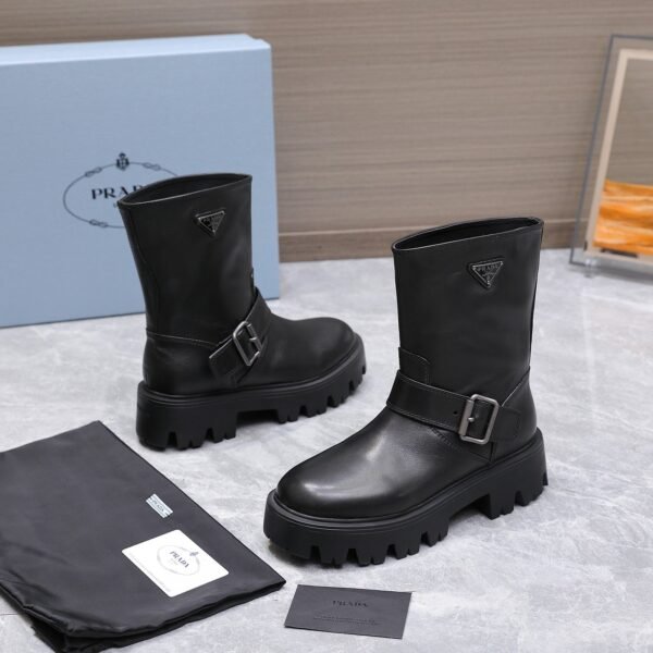 PRADA classic triangle logo winter short boots with 6cm back sole high-end leather boots