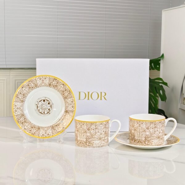 DIOR【Colorful Starry Sky】Series Brown Double Cup and Saucer