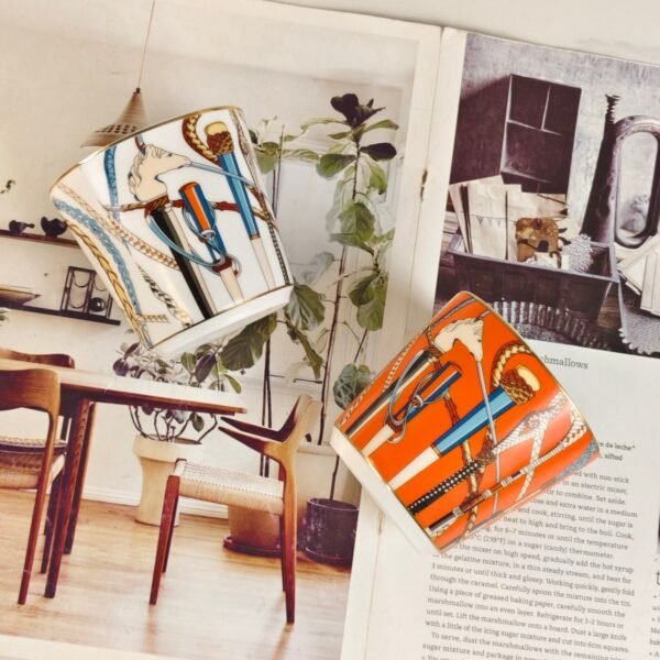 HERMES Scepter series orange and white double cup set bone porcelain material