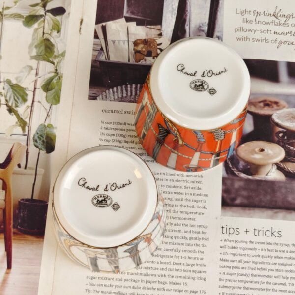 HERMES Scepter series orange and white double cup set bone porcelain material