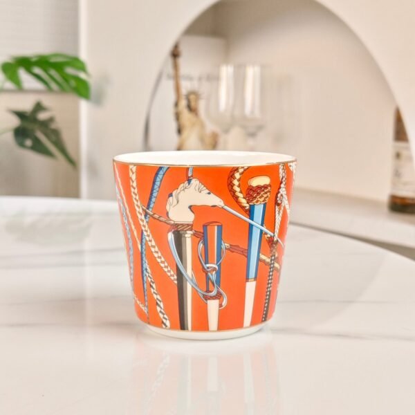HERMES Scepter series orange and white double cup set bone porcelain material
