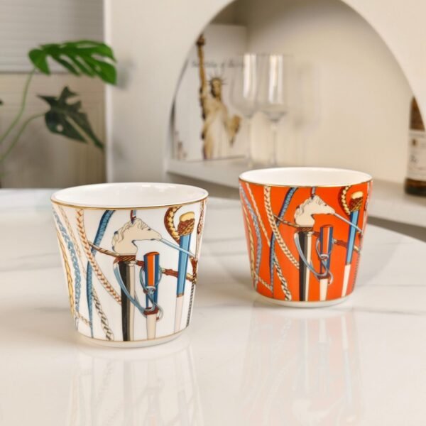 HERMES Scepter series orange and white double cup set bone porcelain material