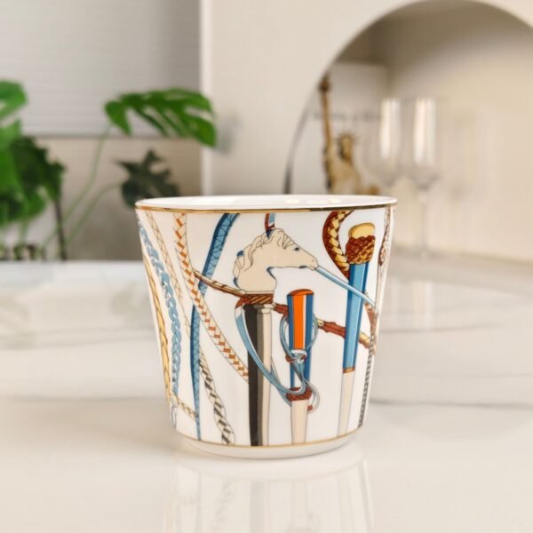 HERMES Scepter series orange and white double cup set bone porcelain material