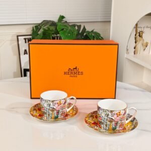 Hermès New Arrival: Yellow Leopard Double Cup and Saucer Coffee and Tea Set