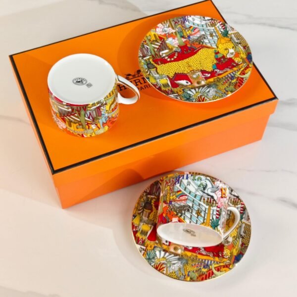 Hermès New Arrival: Yellow Leopard Double Cup and Saucer Coffee and Tea Set
