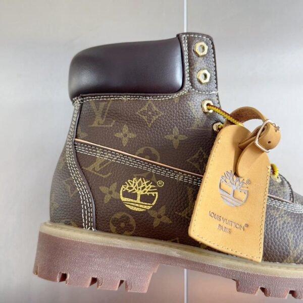Louis Vuitton x Timberland collaboration boots, embossed waterproof suede cowhide premium leather.