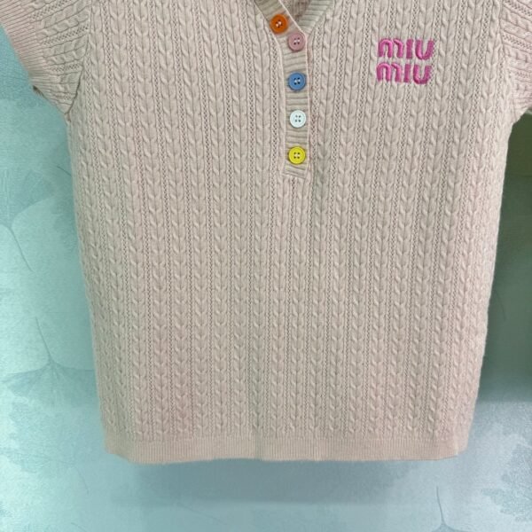 miumiu 2025 New Arrival Colorful Button Slim Fit Knitted Short Sleeve Wool Material Premium Edition T-shirt