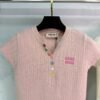 miumiu 2025 New Arrival Colorful Button Slim Fit Knitted Short Sleeve Wool Material Premium Edition T-shirt