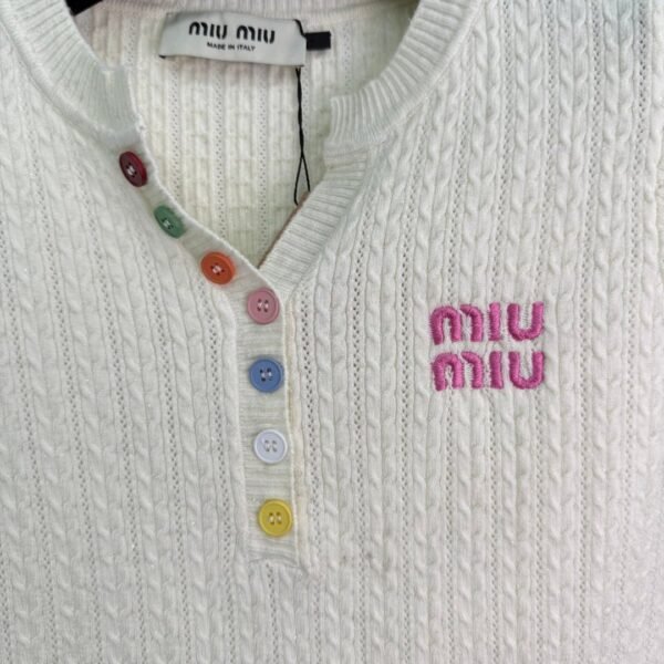 miumiu 2025 New Arrival Colorful Button Slim Fit Knitted Short Sleeve Wool Material Premium Edition T-shirt