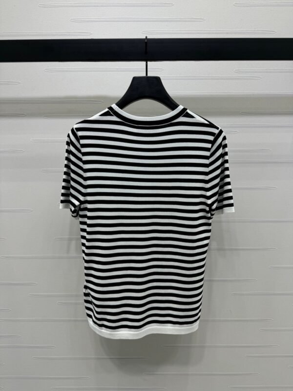 PRADA 2025 Spring and Summer Latest Striped Knitted Short Sleeve Top Wool Material T-shirt