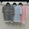 PRADA 2025 Spring and Summer Latest Striped Knitted Short Sleeve Top Wool Material T-shirt