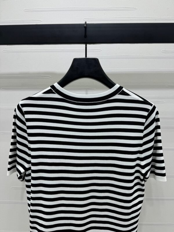 PRADA 2025 Spring and Summer Latest Striped Knitted Short Sleeve Top Wool Material T-shirt