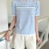 PRADA 2025 Spring and Summer Latest Striped Knitted Short Sleeve Top Wool Material T-shirt