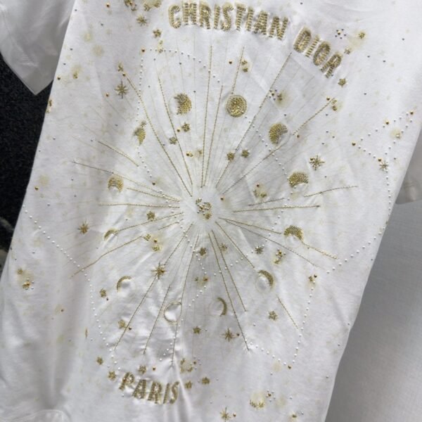 DIOR Spring/Summer new gold thread pattern embroidered short-sleeved T-shirt