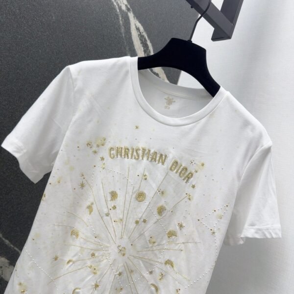DIOR Spring/Summer new gold thread pattern embroidered short-sleeved T-shirt