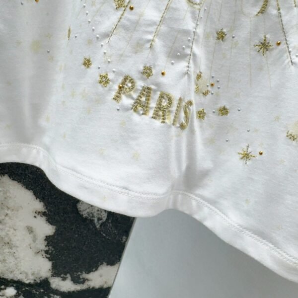 DIOR Spring/Summer new gold thread pattern embroidered short-sleeved T-shirt