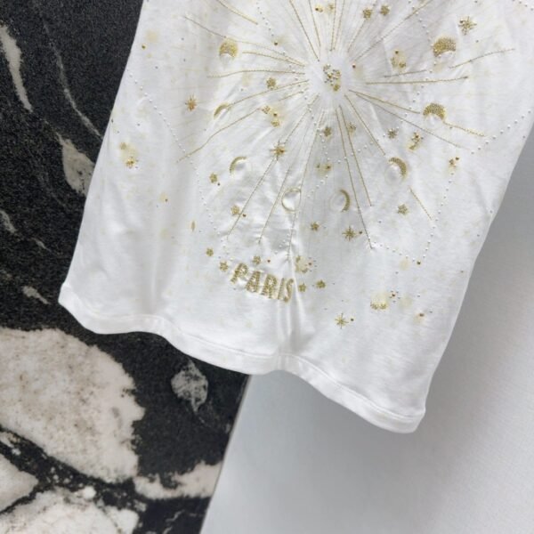 DIOR Spring/Summer new gold thread pattern embroidered short-sleeved T-shirt