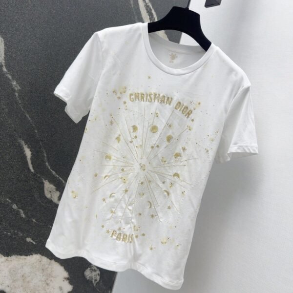 DIOR Spring/Summer new gold thread pattern embroidered short-sleeved T-shirt