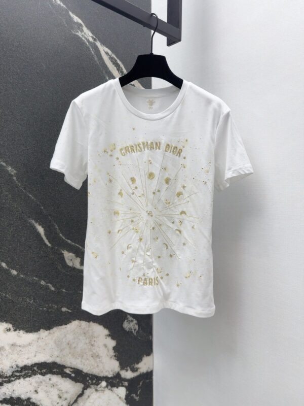 DIOR Spring/Summer new gold thread pattern embroidered short-sleeved T-shirt