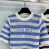 miumiu 2025 spring and summer latest series striped hollow knitted T-shirt high quality
