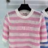 miumiu 2025 spring and summer latest series striped hollow knitted T-shirt high quality